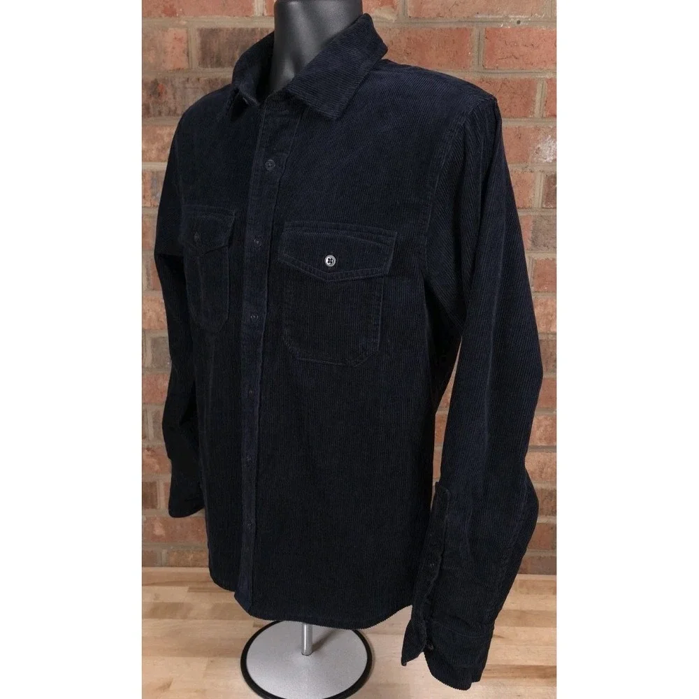 UNTUCKit Mens Small Navy Blue Corduroy Button Down Shirt Jacket Long Sleeve